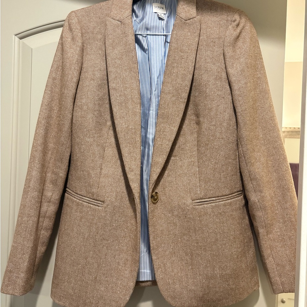 J. Crew Women's Tan Herringbone Single-Button Blazer